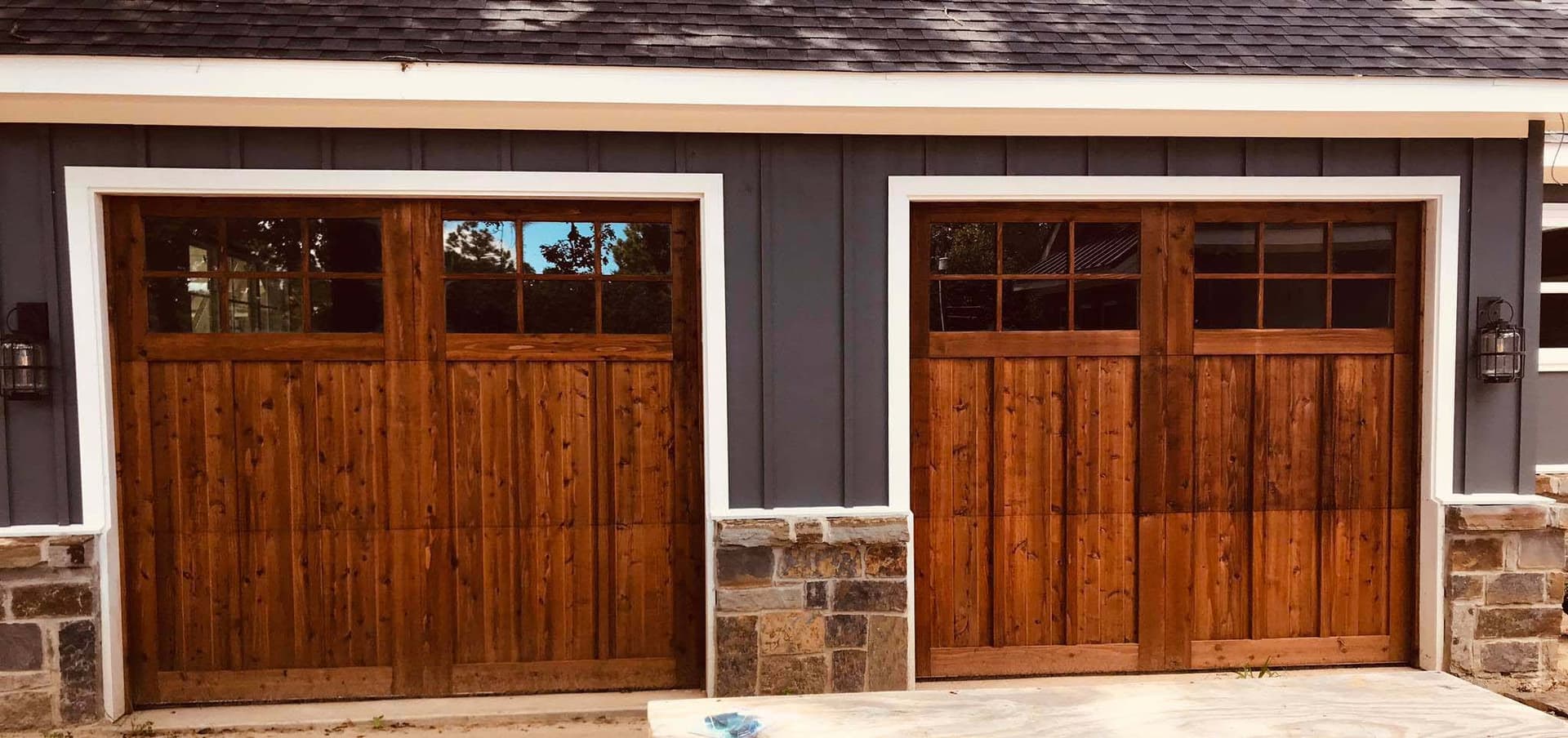 A pair of custom wood carriage garage doors.