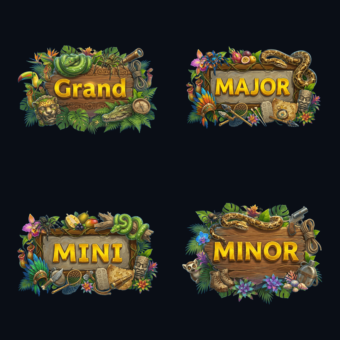 Lost Island Grand Major Mini Minor jackpot symbols