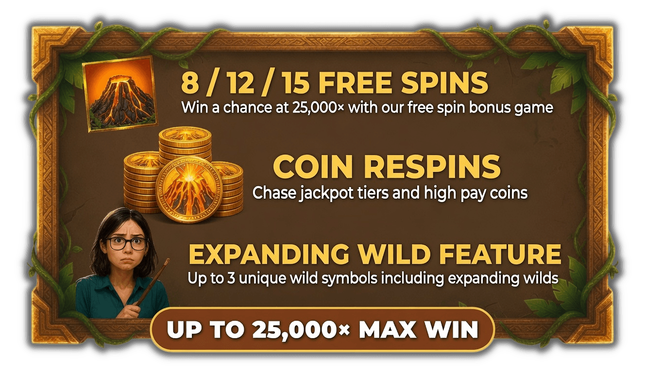 Lost Island feature overview free spins coin respins wilds