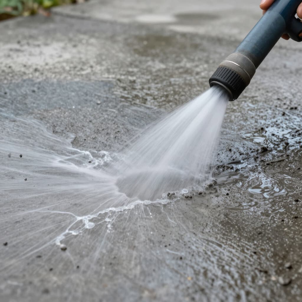 A pressure-washer wand on a concrete drive.