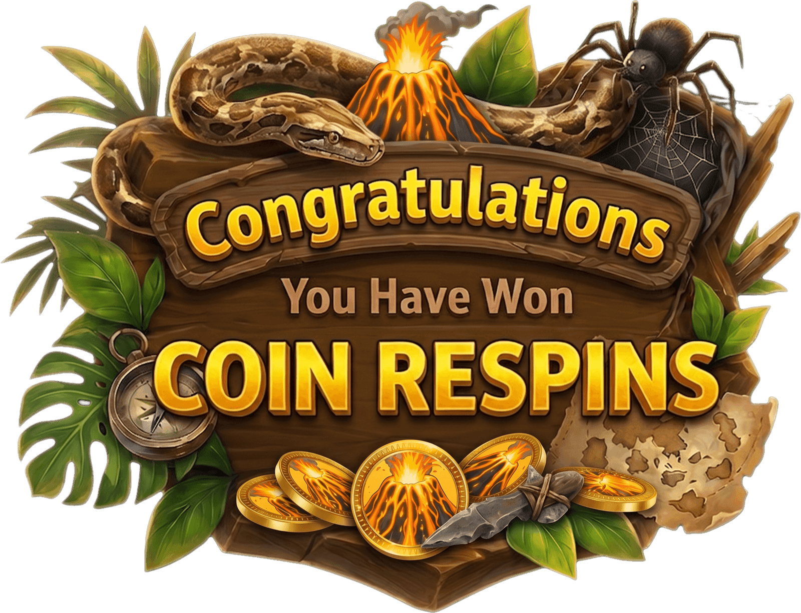 Lost Island coin hold and spin banner art