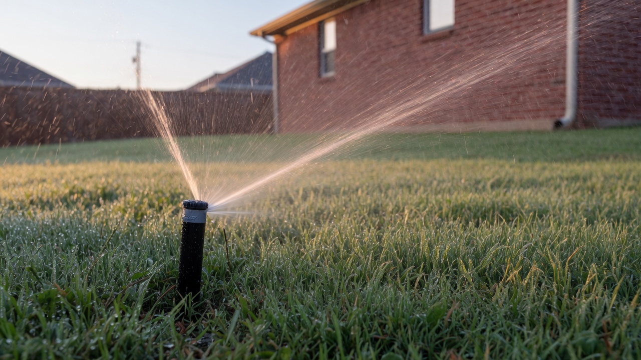 A sprinkler running across a lawn.