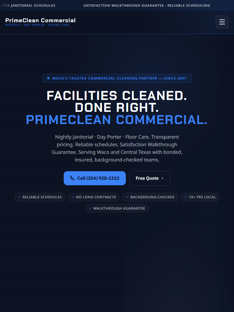 Commercial Janitorial on tablet