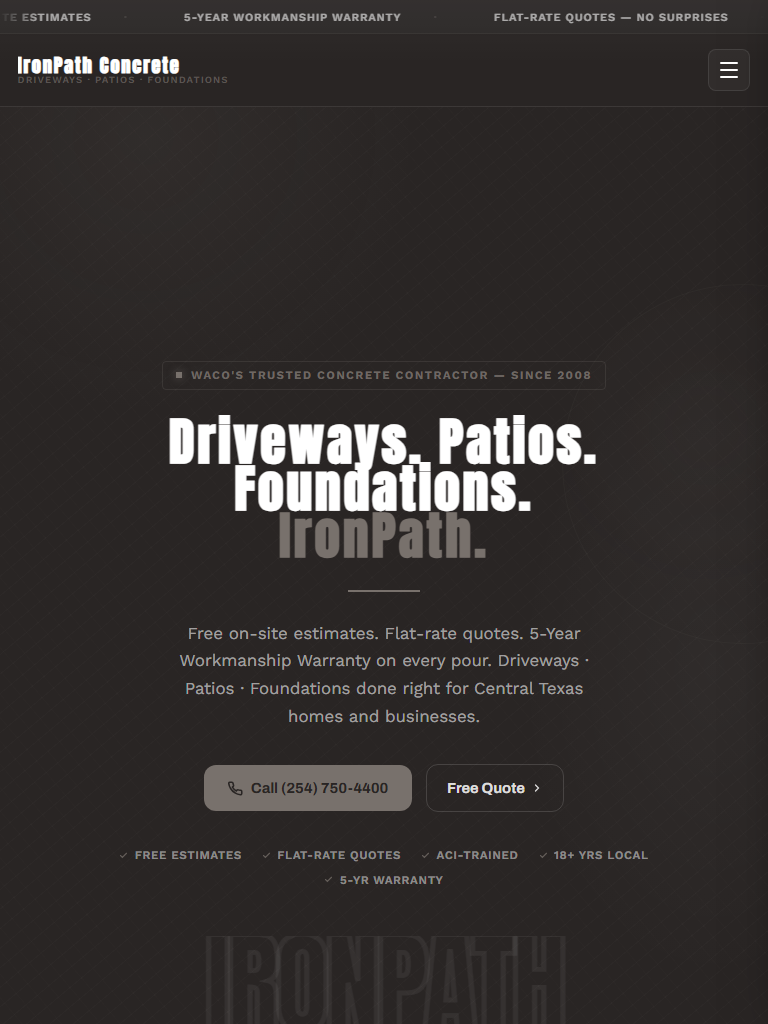 Concrete and Driveways on tablet
