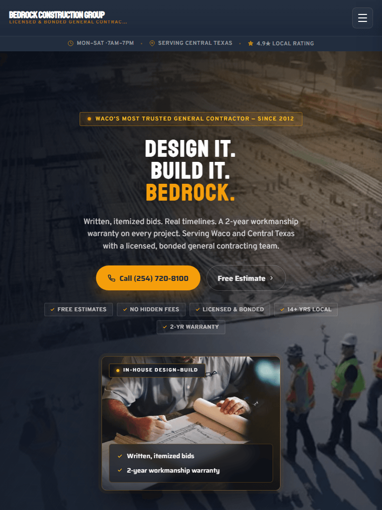 Construction Hub Template on tablet