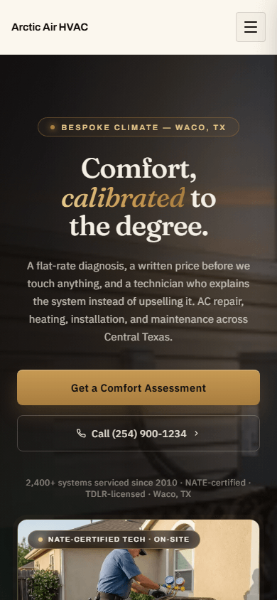 HVAC Pro Template on mobile