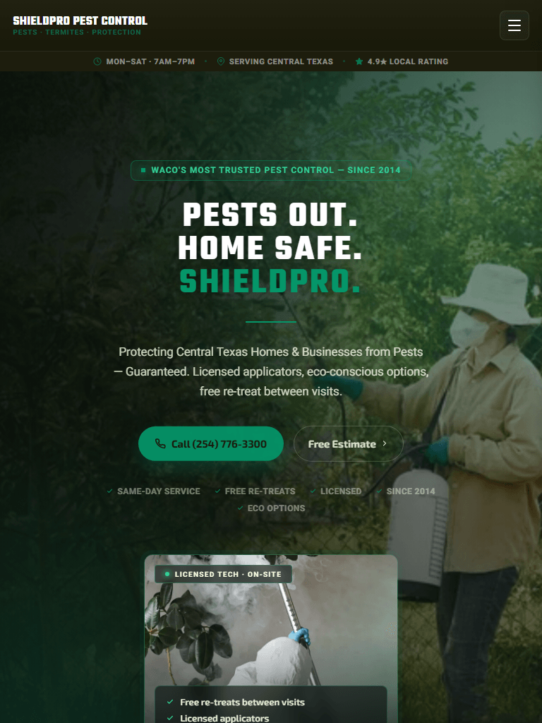 Pest Control and Exterminating on tablet