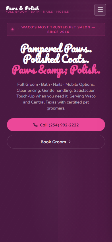 Pet Grooming on mobile